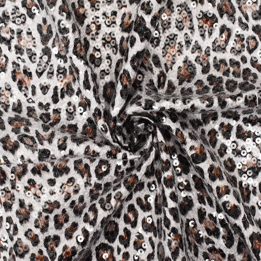 Brown-Multi Cheetah Printed Sequin Stretch Poly Jersey Knit Fabric By the Yard