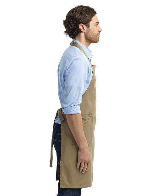 Artisan Collection by Reprime® Durable Cotton Chino Bib Apron with Adjustable Neck Strap and Pockets