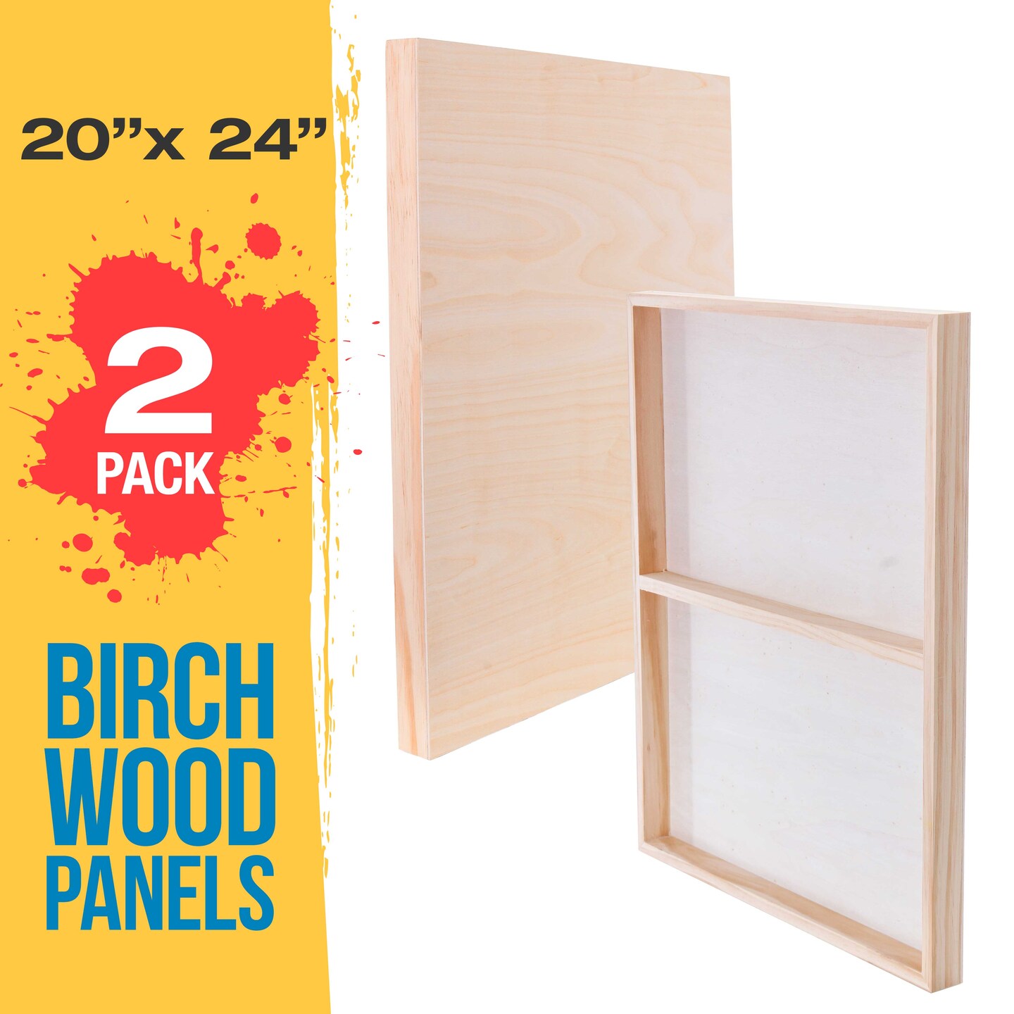 Unfinished Cradled Wood Panels for Painting, 2 Pack of 20x24 inch - Gallery Birch Wooden Canvas Boards 1-1/2&#x22; Deep - Mixed-Media Craft, Acrylic, Oil, Encaustic, Paint Pouring
