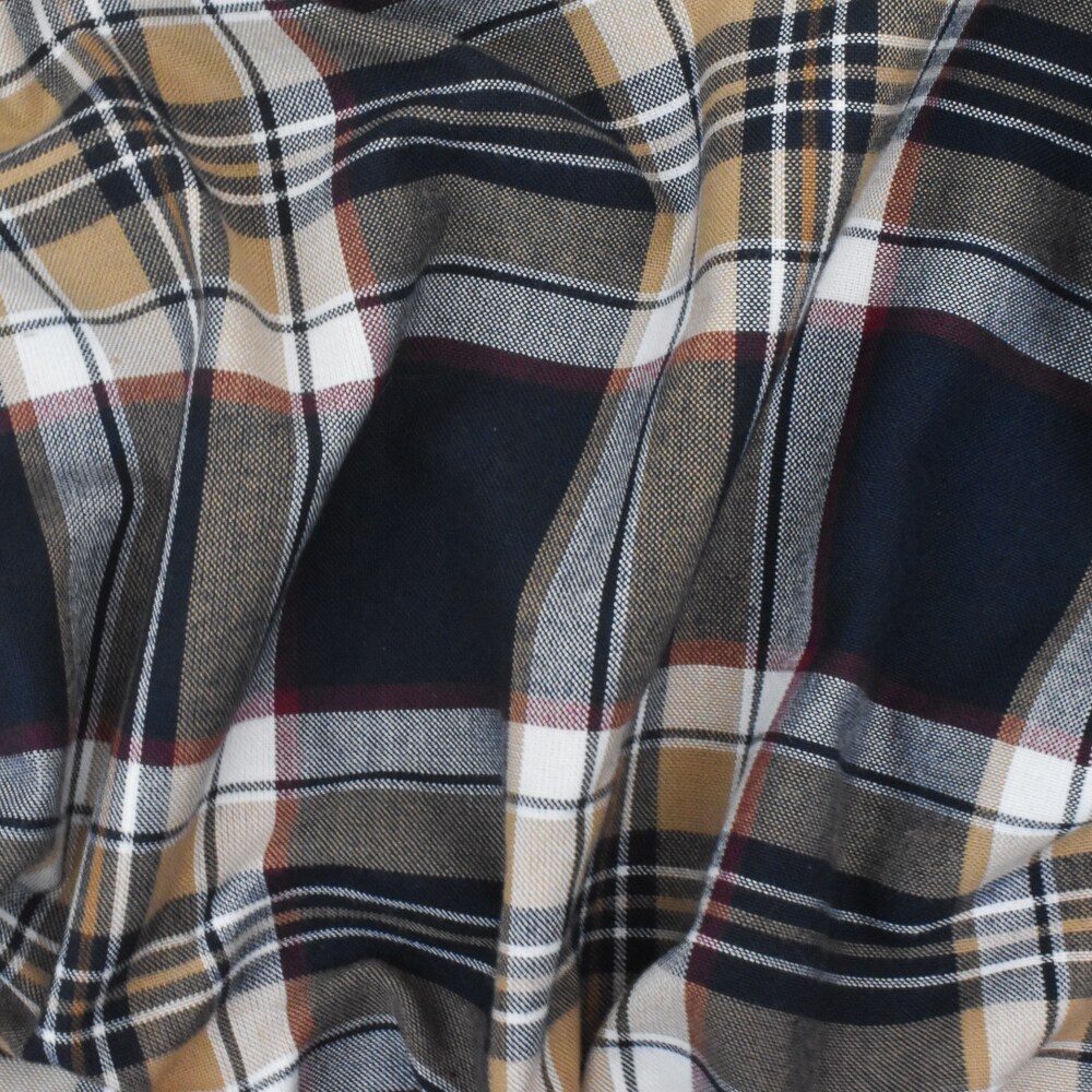School Beige-Blue-Multi Plaid Poly Madras Woven Suiting Fabric By the Yard