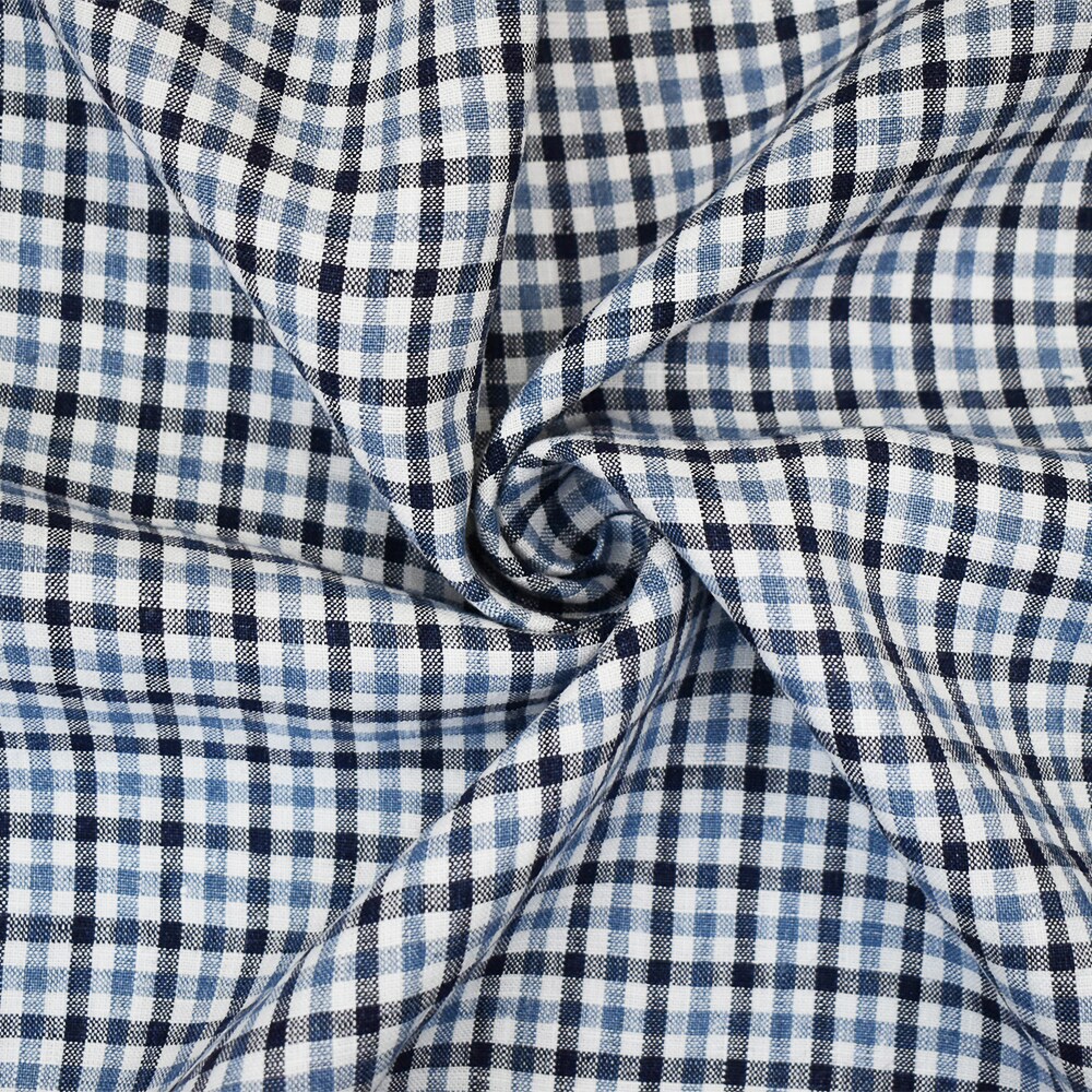 Navy-Blue-White Spence Bryson Washed Gingham Plaid Irish Linen Woven Fabric By the Yard