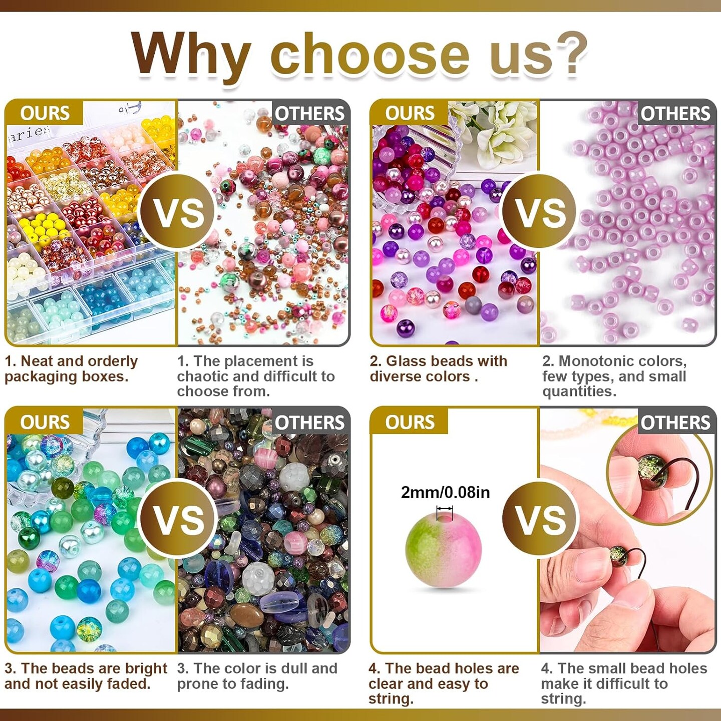 3600pcs 8mm Glass Beads Making Kit (6Box Colorful Glass Beads)