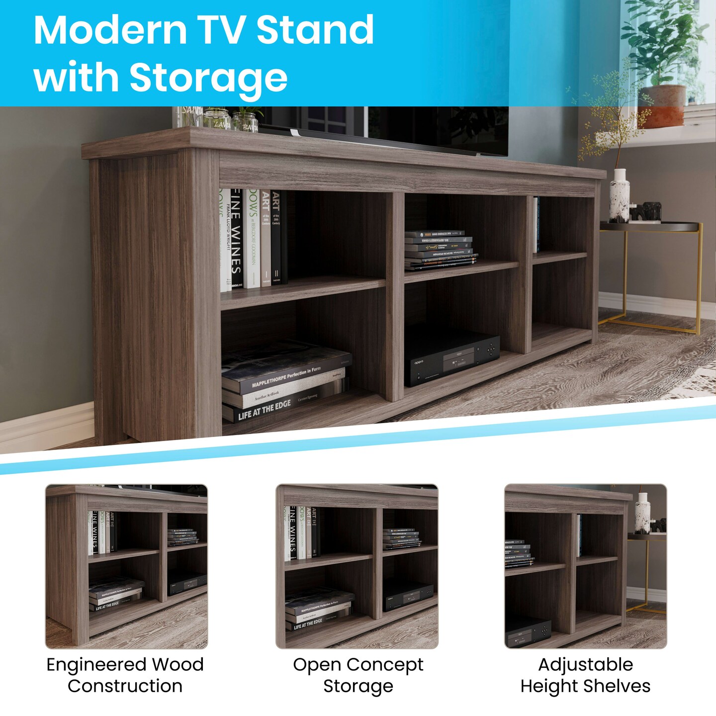 Merrick Lane Fincastle 6 Cubby 65" TV Stand for up to 80" TV's
