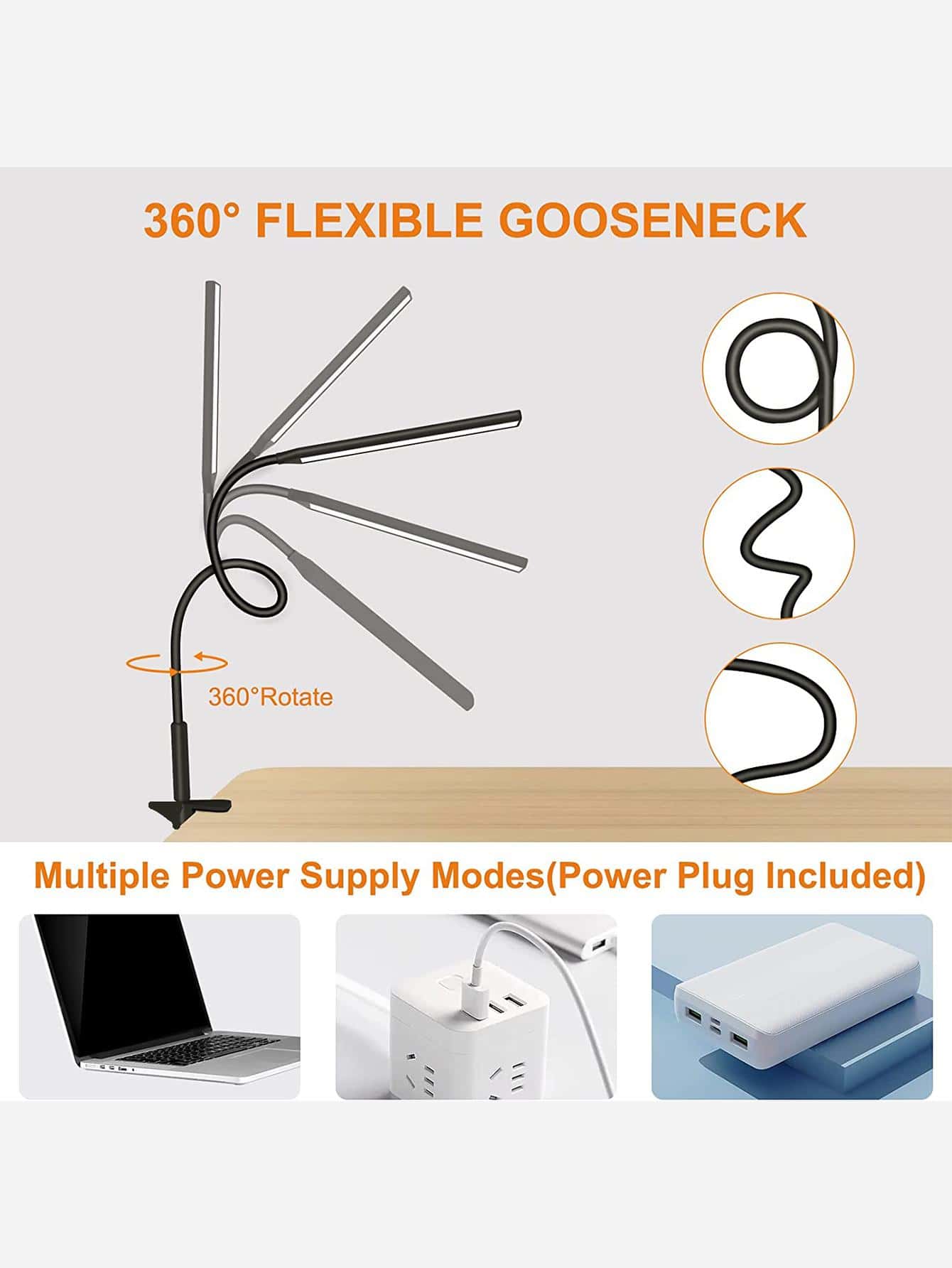 LED Swing Arm Table Lamp with Clamp, Flexible Gooseneck Task Lamp