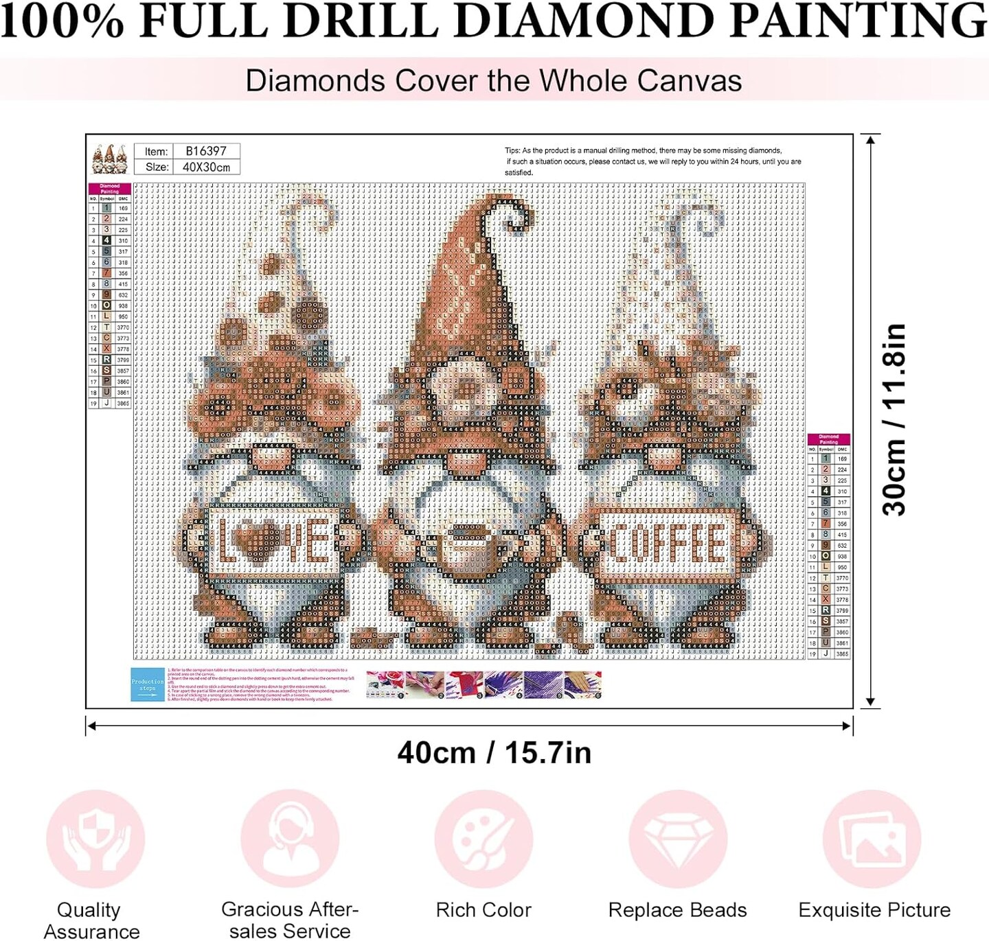 Gnome Coffee 5D Diamond Painting Kit for Adults & Beginners – Full Drill DIY Gem Art Craft, Home Wall Decor, 12x16 Inch