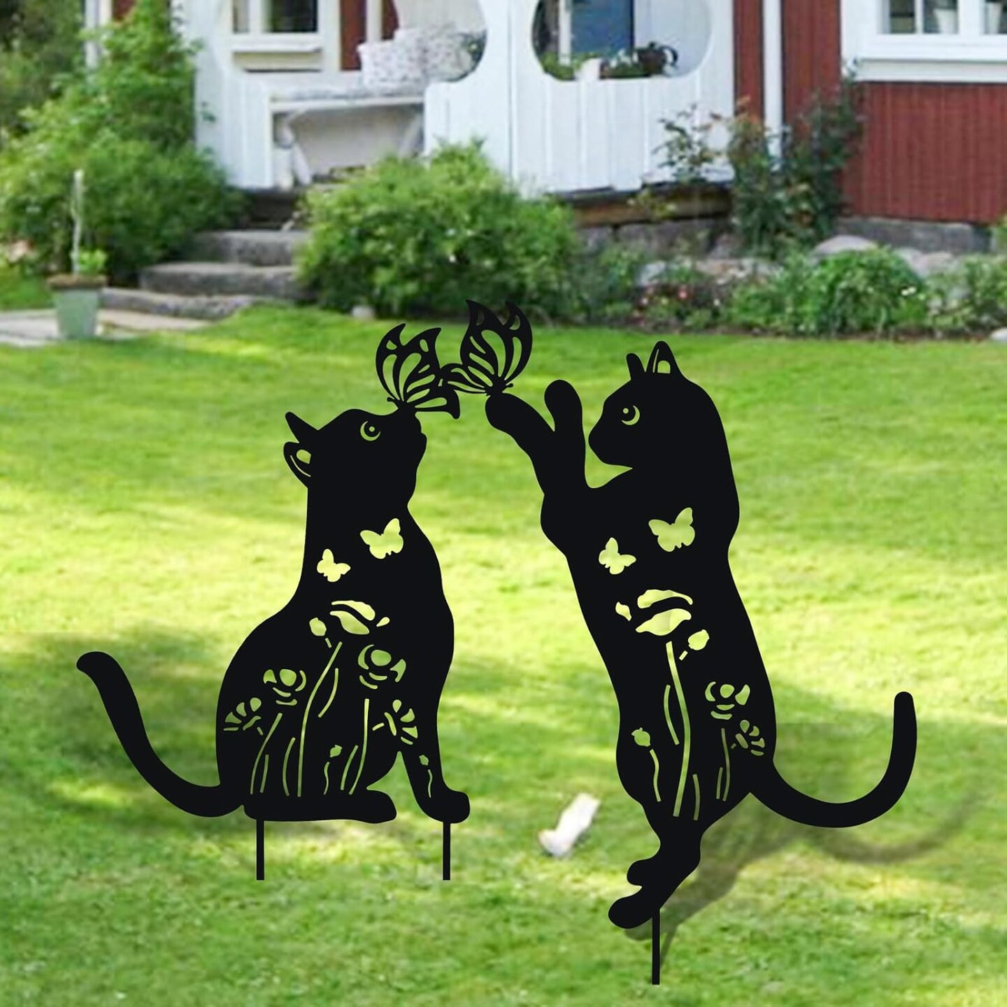 Metal Cat Decor for Outside - 2 Pack Garden Stakes Decorative