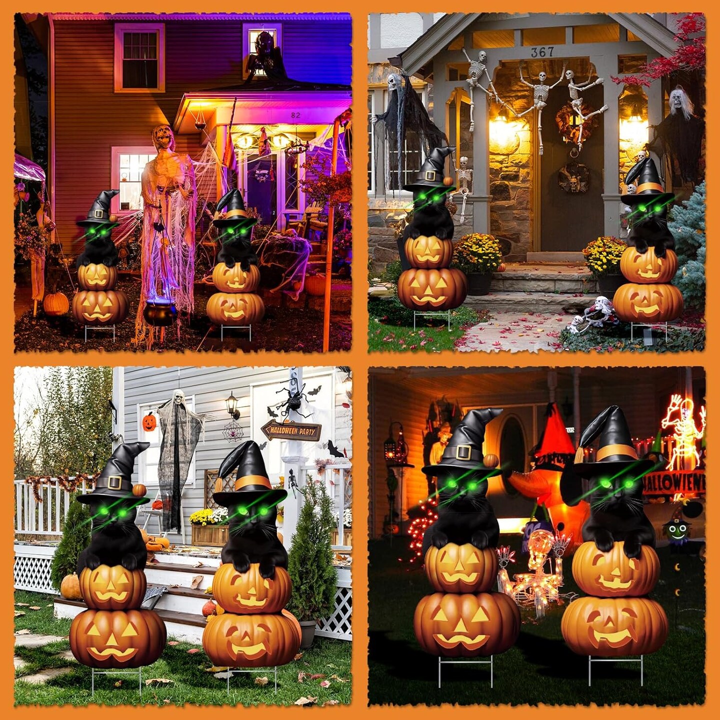 2Pcs 4.0FT Black Cat Halloween Decorations Outdoor- Plastic Yard Signs With Stakes
