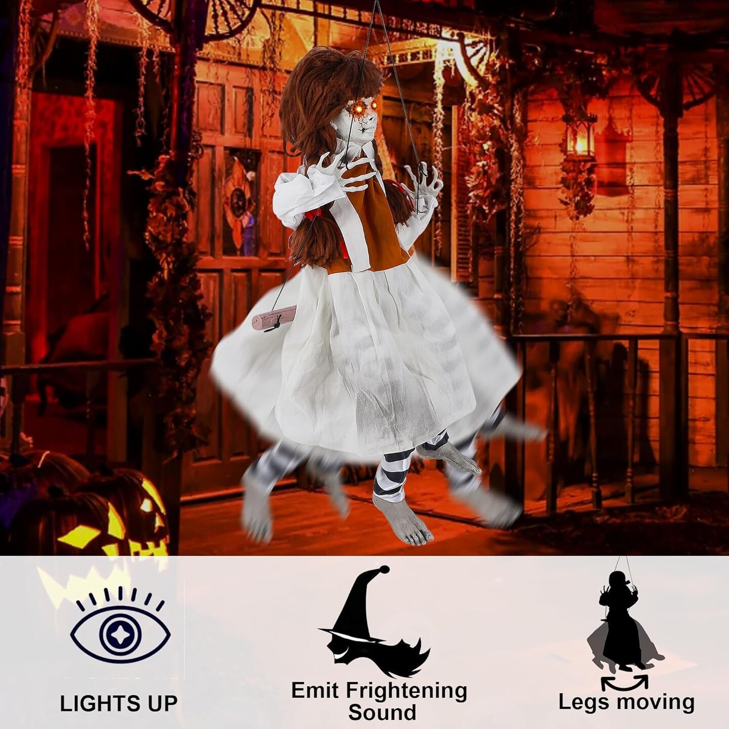 Halloween Animatronic Decorations Outdoor Hanging Swing Girl