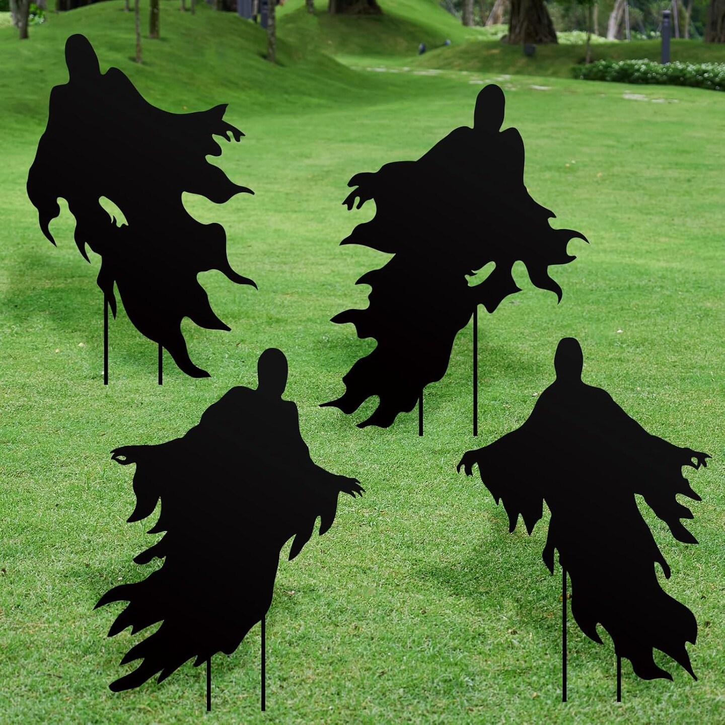 4Pack Halloween Ghost Yard Signs with Stakes Scary Silhouette Outside