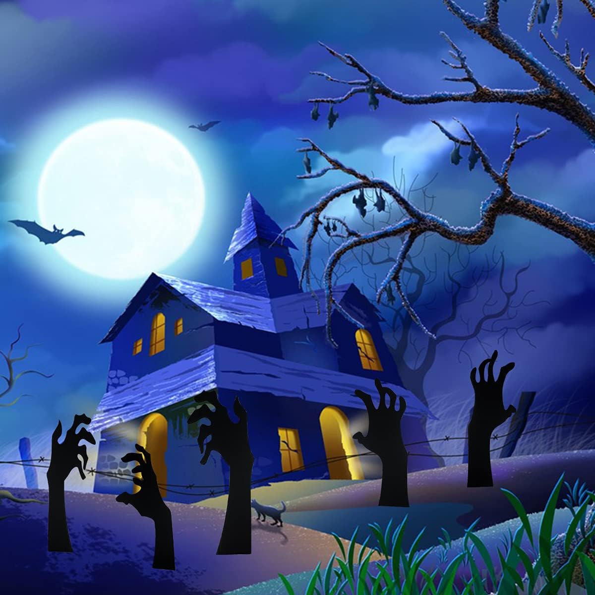 5 Pack Halloween Black Hands Yard Signs with Stakes Scary