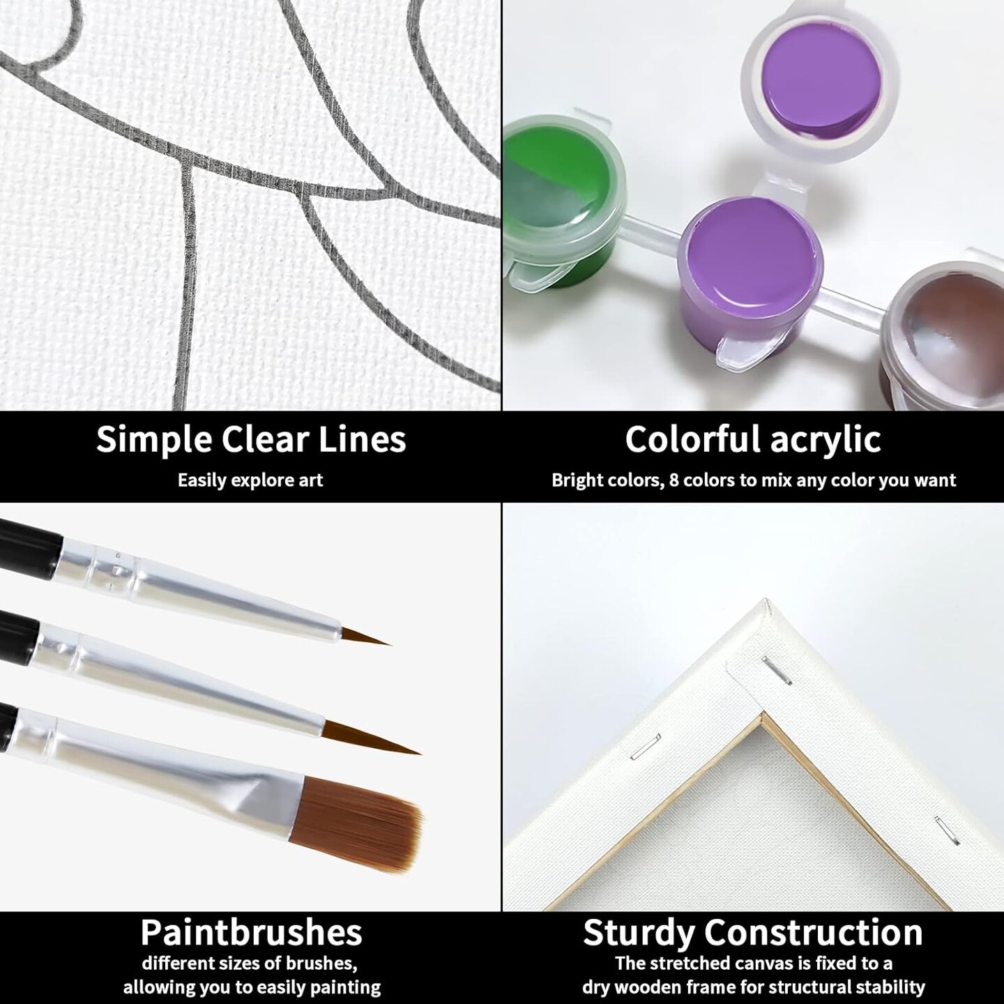 4 Pack Canvas Painting Kit Pre Drawn Canvas for Adults