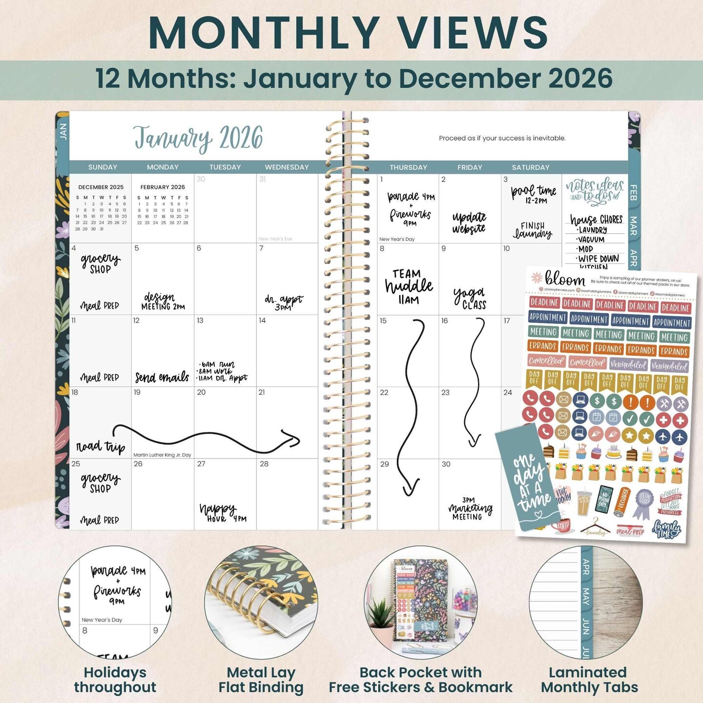 bloom daily planners 2026 Soft Cover Weekly & Monthly Planner, 5.5" x 8.25", Be Kind