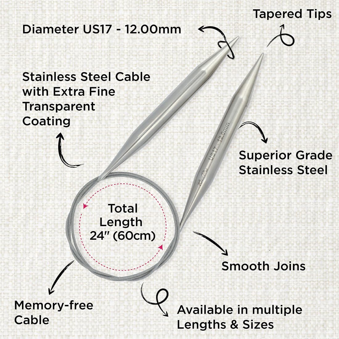 KnitPro Stelo Lace Fixed Circular Knitting Needles 24" Size 0 - 17