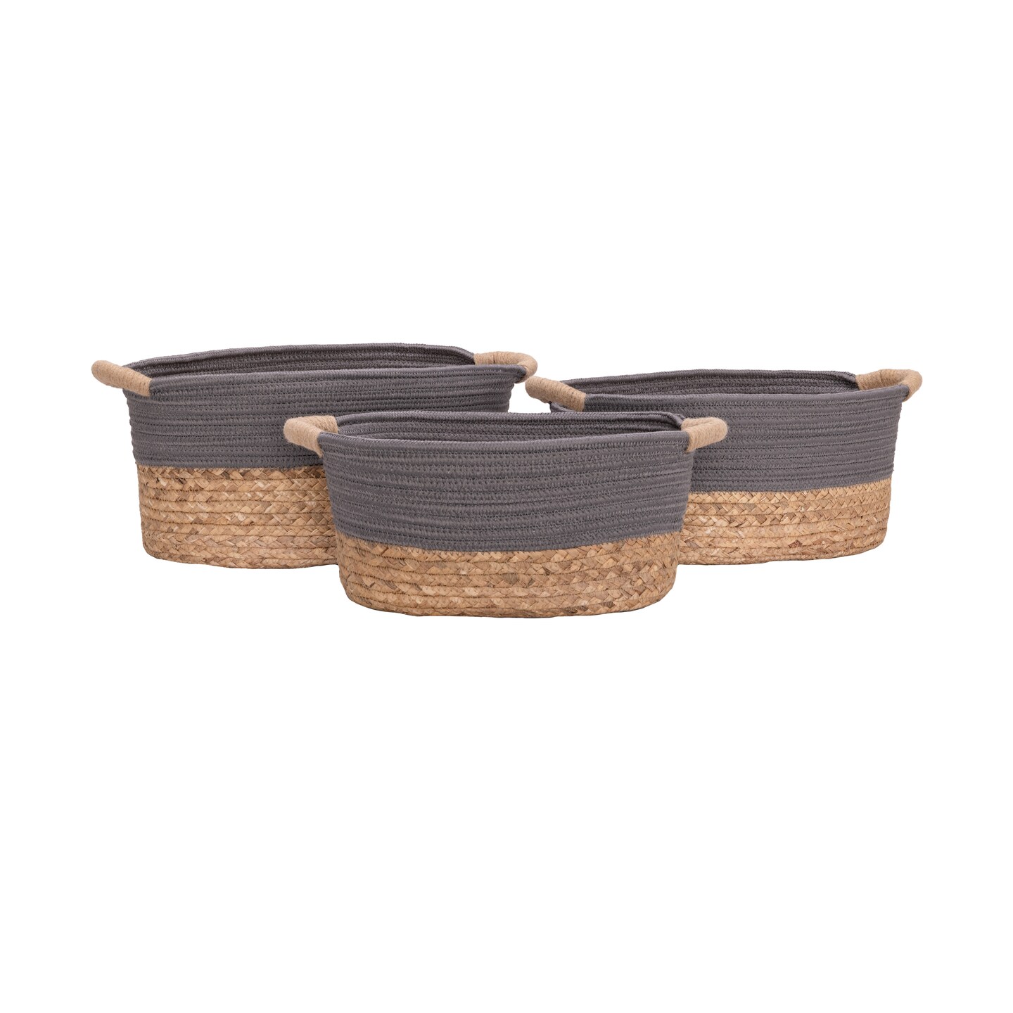 Seville Classics 3-Piece Natural Water Hyacinth and Rope Handwoven Basket Set