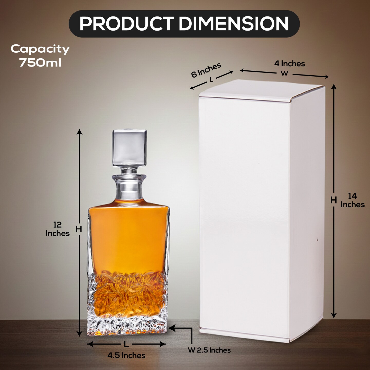 Makerflo Customizable Decanter with Airtight Stopper 24 oz | Liquor Decanter Bottle for Wine, Scotch, Bar, Ideal for DIY Personalization - Laser Engraving, UV DTF, Vinyl, Epoxy, Individually Wrapped