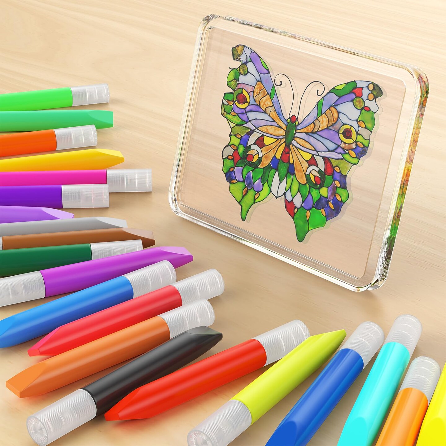 48 Pcs Suncatcher Paint Pens Stained Glass Paint Pigment Window Art Pens Suncatcher Paint Crafts Sets (10ML Each,24 Colors)