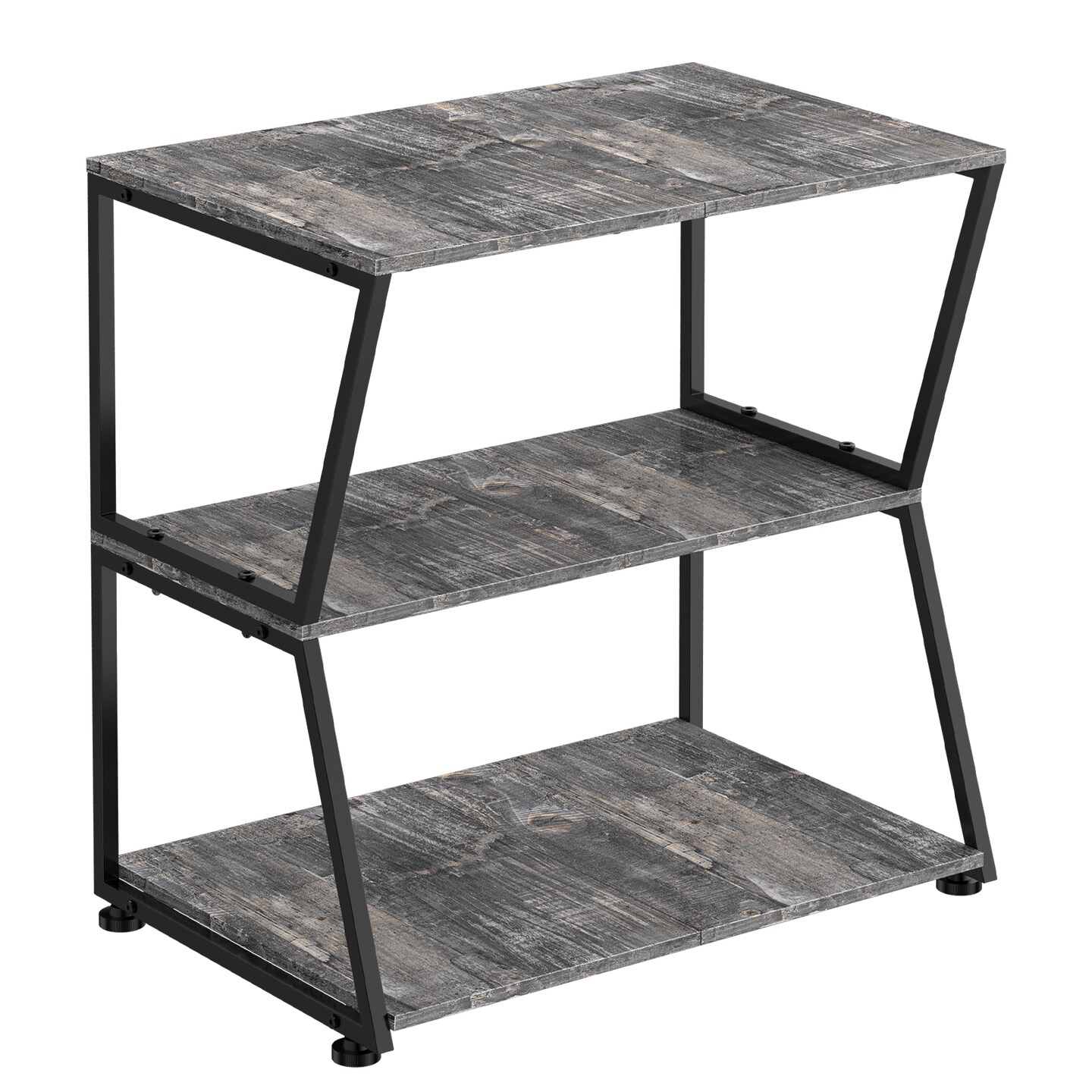 3-Tier Industrial Side Table, Rustic Grey Wood and Black Metal End Table