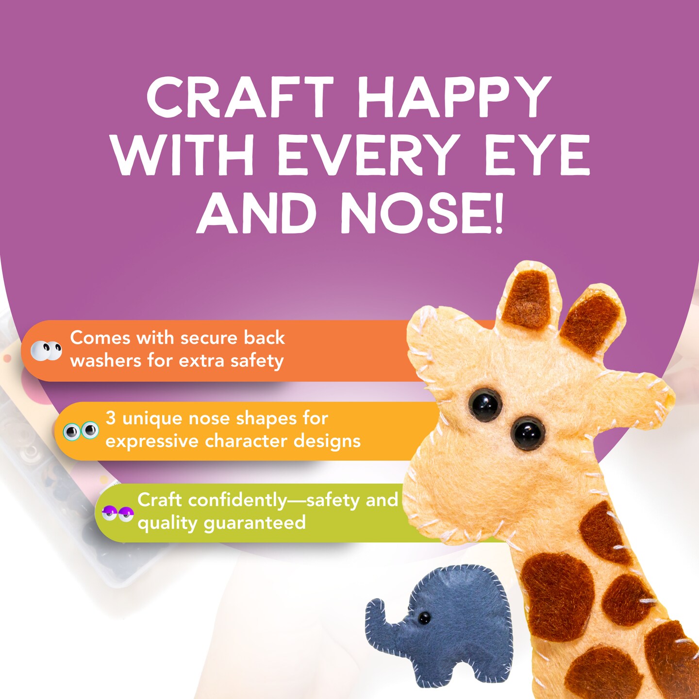 Incraftables Safety Eyes for Amigurumi (300pcs Set). Plastic Safety Eyes and Noses for Crochet (10 Colors). Assorted Stuffed Animal Eyes for Crochet, Dolls, Teddy Bear, Button, Toy &#x26; Crafts (6mm-14mm)