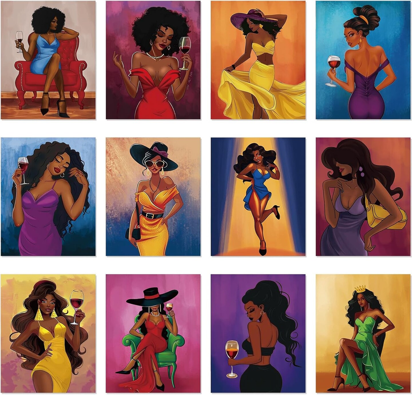 12 Pcs Pre Drawn Canvas for Painting for Adults Sip and Paint Party Kit Pre Printed Canvas Bulk for DIY Art Party Favors Adult's Date Night(Stylish Lady,8 x 10 Inch)