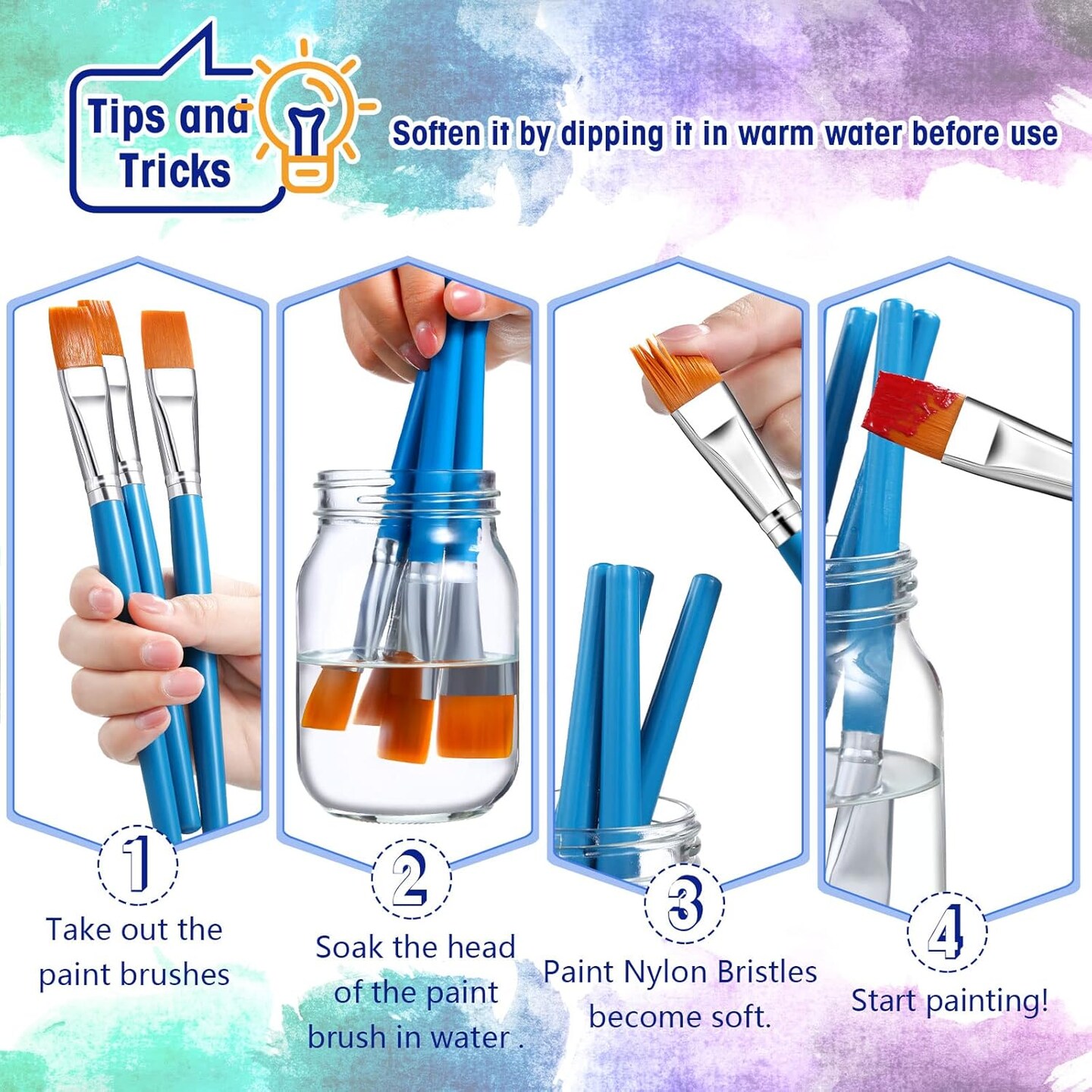 10 Pcs 3/4 Inch Flat Paint Brushes Acrylic Painting Craft Accessories Small Watercolor Paint Brushes Bulk for Adult Artist Detail Oil Canvas Face(8.1 x 0.9 x 3/4 Inch,Sky Blue)