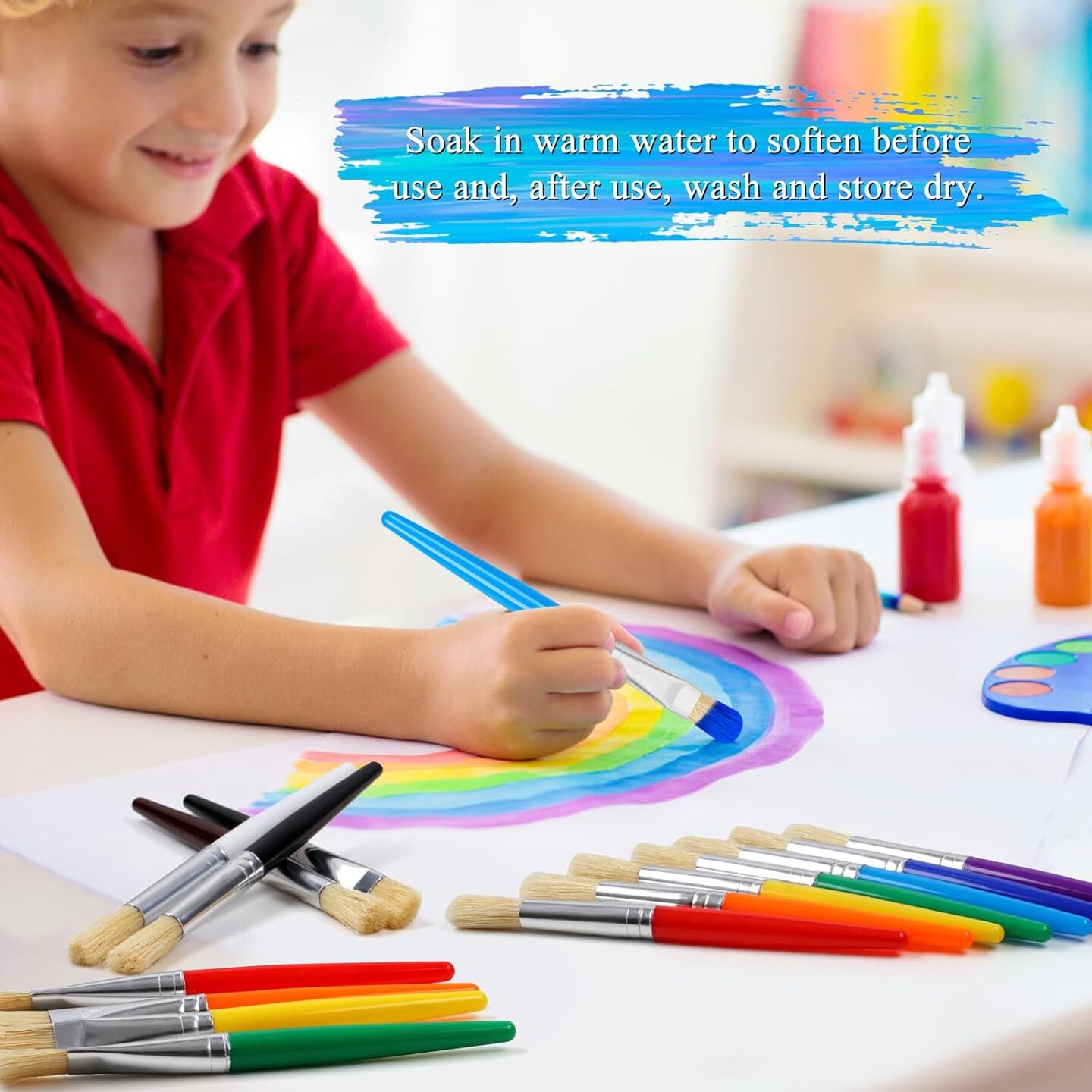 20 Pcs Paint Brushes for Kids, Round and Flat Kids Paint Brushes, Easy Hold and Clean Toddler Paint Brushes, Bristle Craft Paint Brushes for Acrylic Oil Watercolor Washable Paint