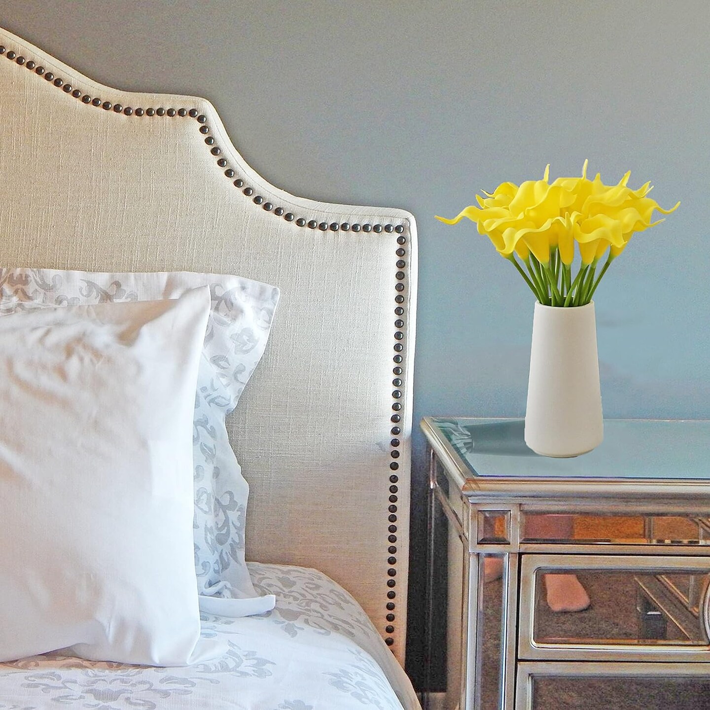 PU Pure Yellow Calla Lily Artificial Flowers 20 Stems 13.5in Faux (Pure Yellow) 8"D x 14"W x 6"H