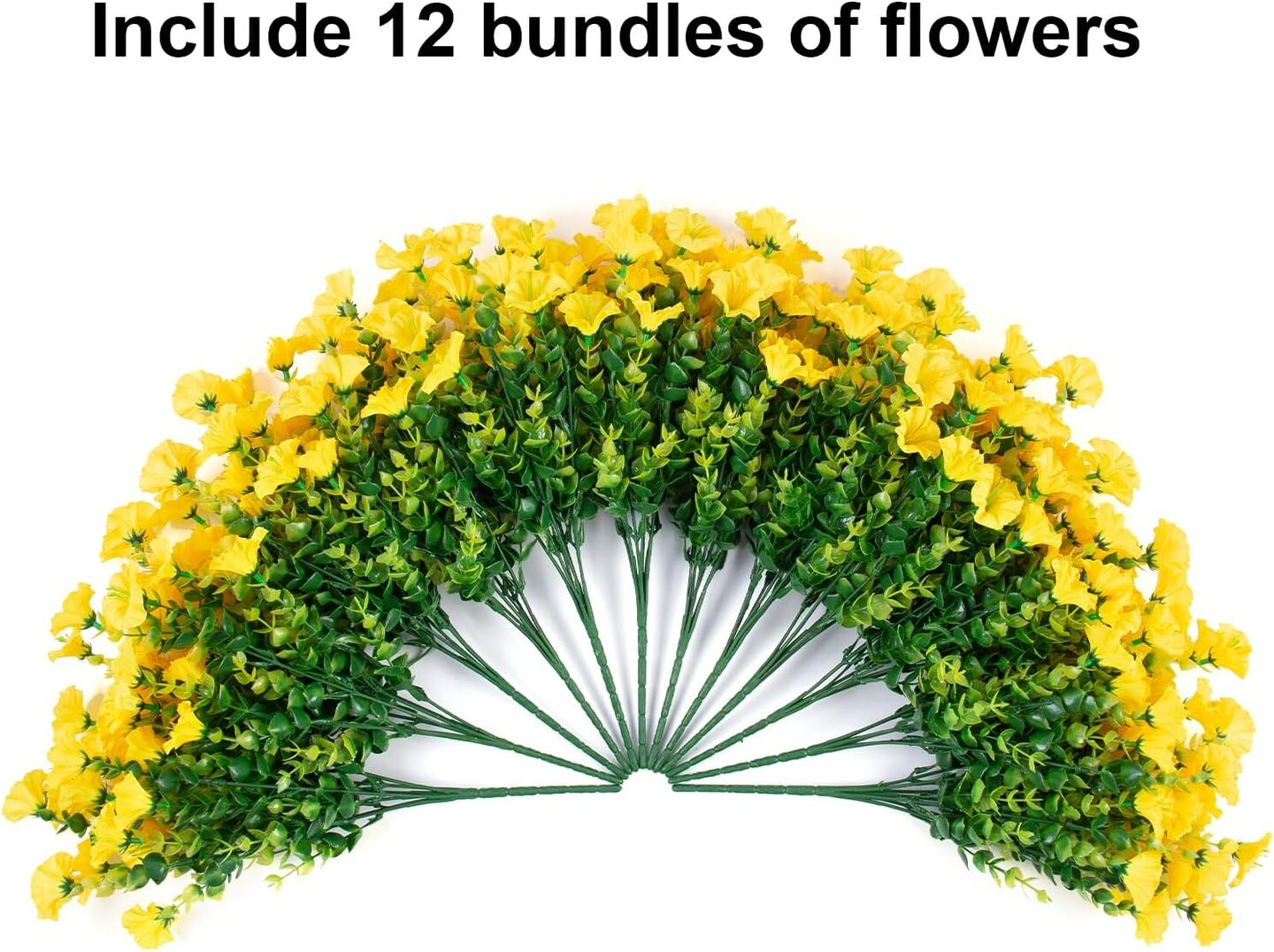 Artificial Flowers for Outdoors Decoration, 12 Bundles Fake Yellow Morning (Yellow) 5"D x 5"W x 4"H