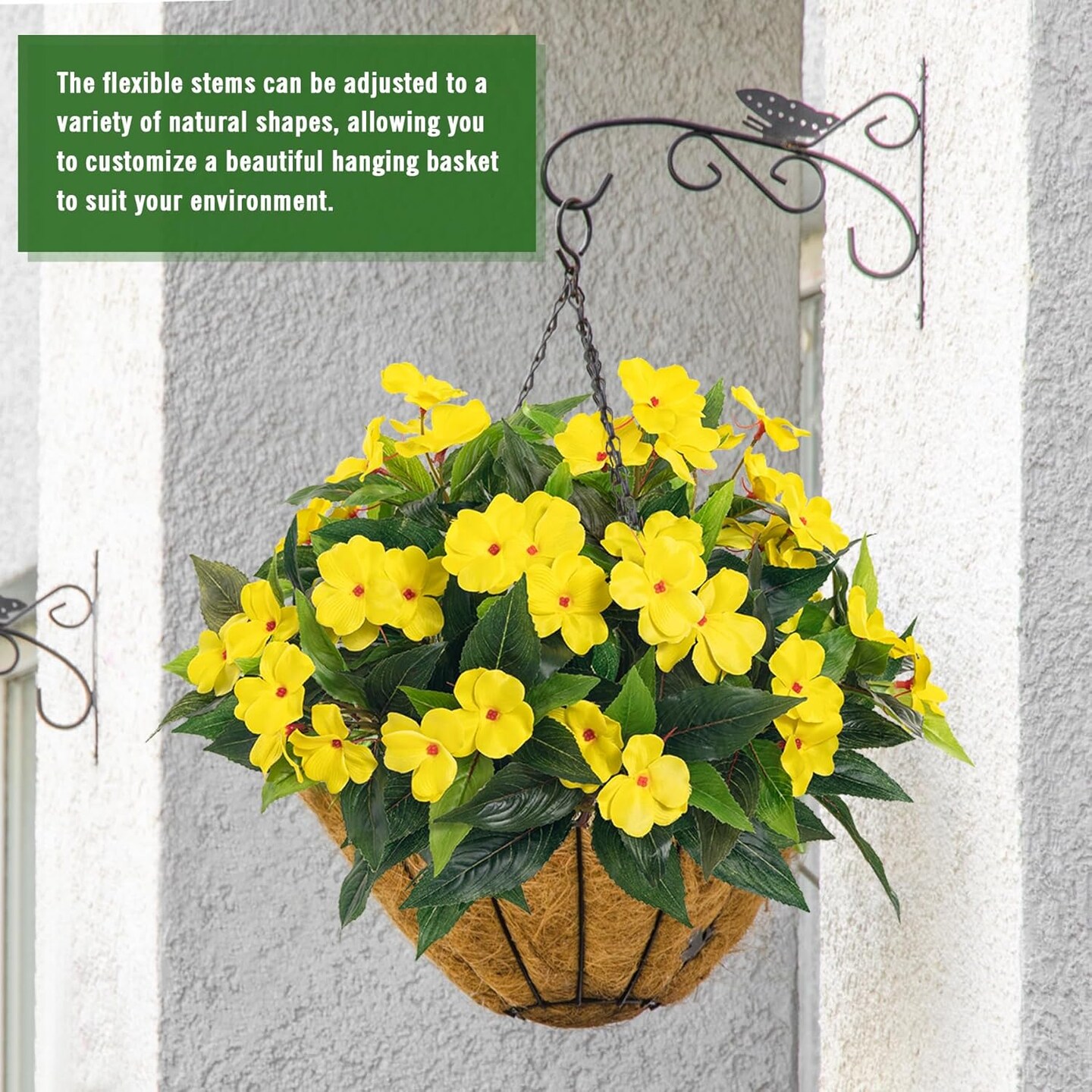 Artificial Impatiens Bouquet Flowers for Outdoors Silk2PCS&#xFF08;Yellow &#xFF09;