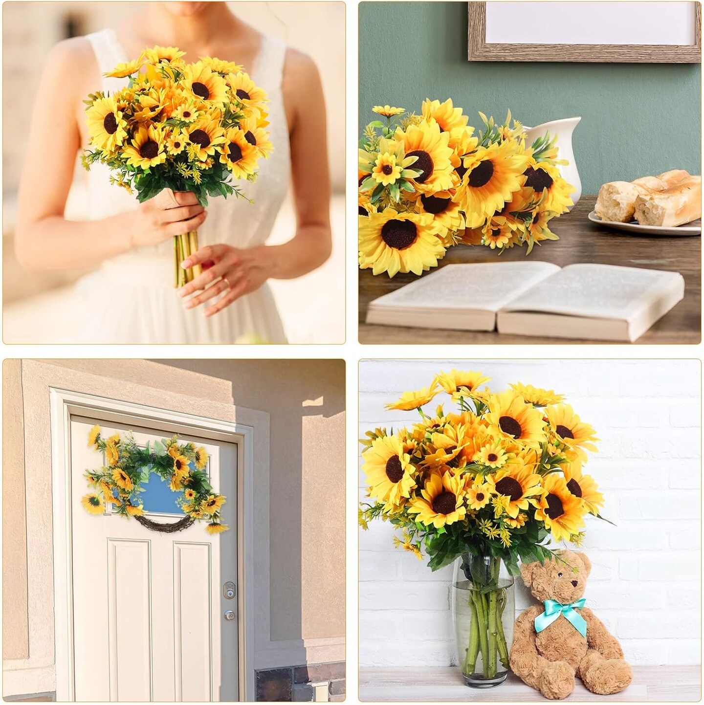 8 Packs Artificial Sunflowers with Stems Silk Fake Sunflowers (Fresh Style)