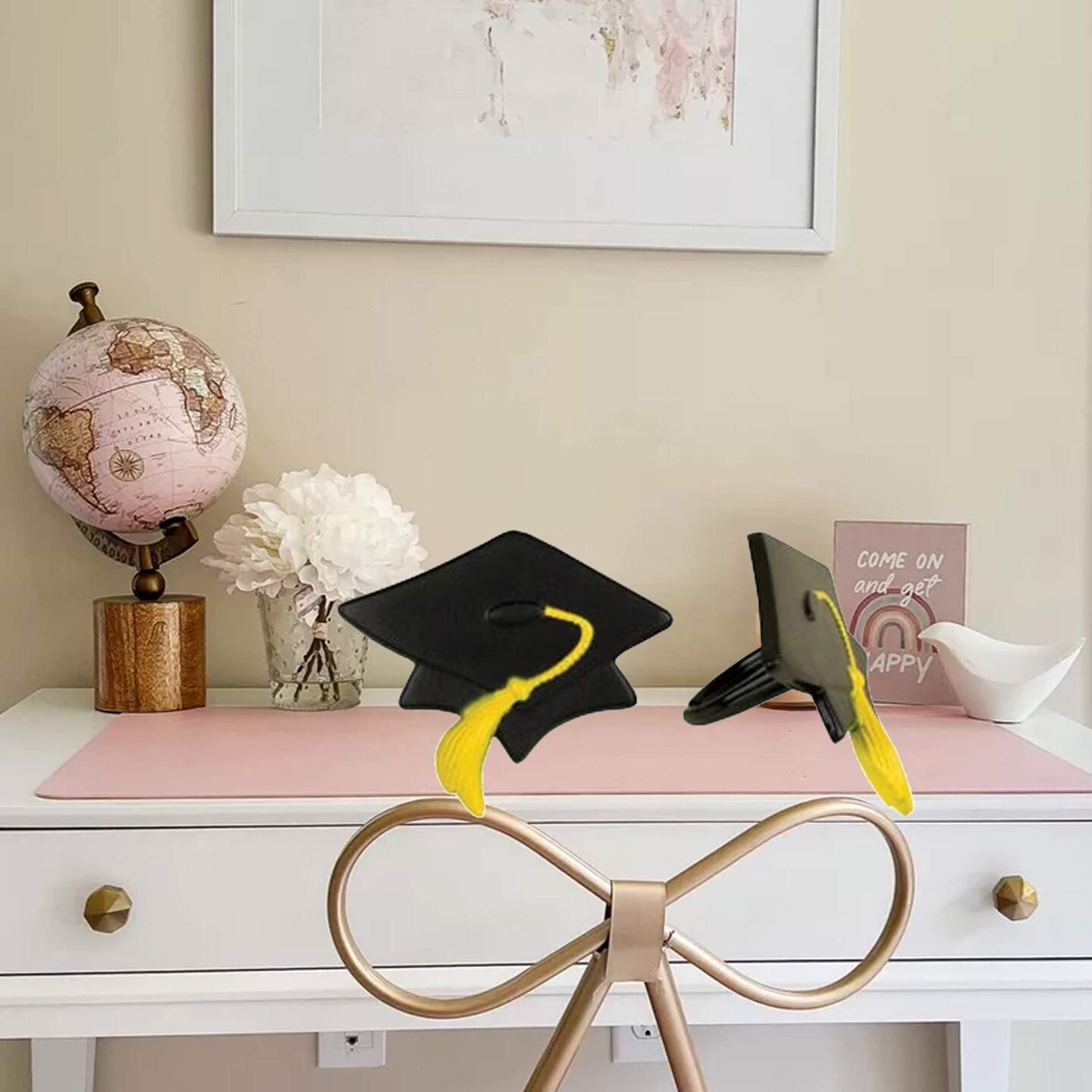 144 Count Graduation Hat Rings for Cupcake Topper Dessert Party Decoration Black Plastic 1.5 Inch