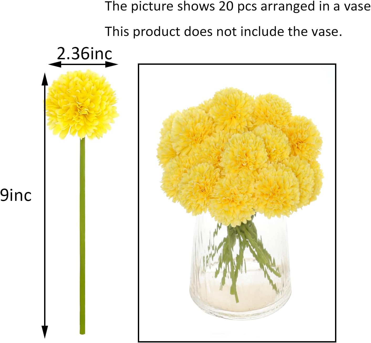20Pcs Artificial Mums Flowers Fake Silk Chrysanthemum Balls Flower (Yellow)