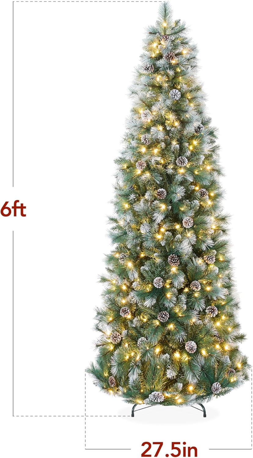 Frosted Pencil Christmas Tree Slim Pre Lit Scotch Pine with White &#x26; Multicolor LED Lights
