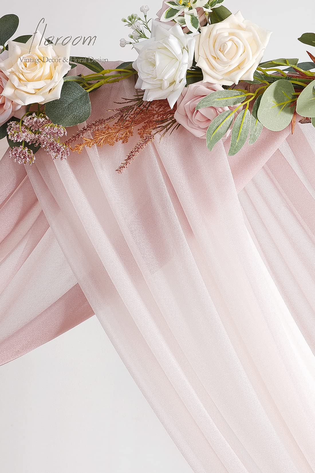 Wedding Arch Draping Fabric 3 Panels 20Ft Chiffon Fabric Drapes Arbor Drapery Wedding Ceremony Reception Swag Decorations (Dusty Rose +Blush +White)