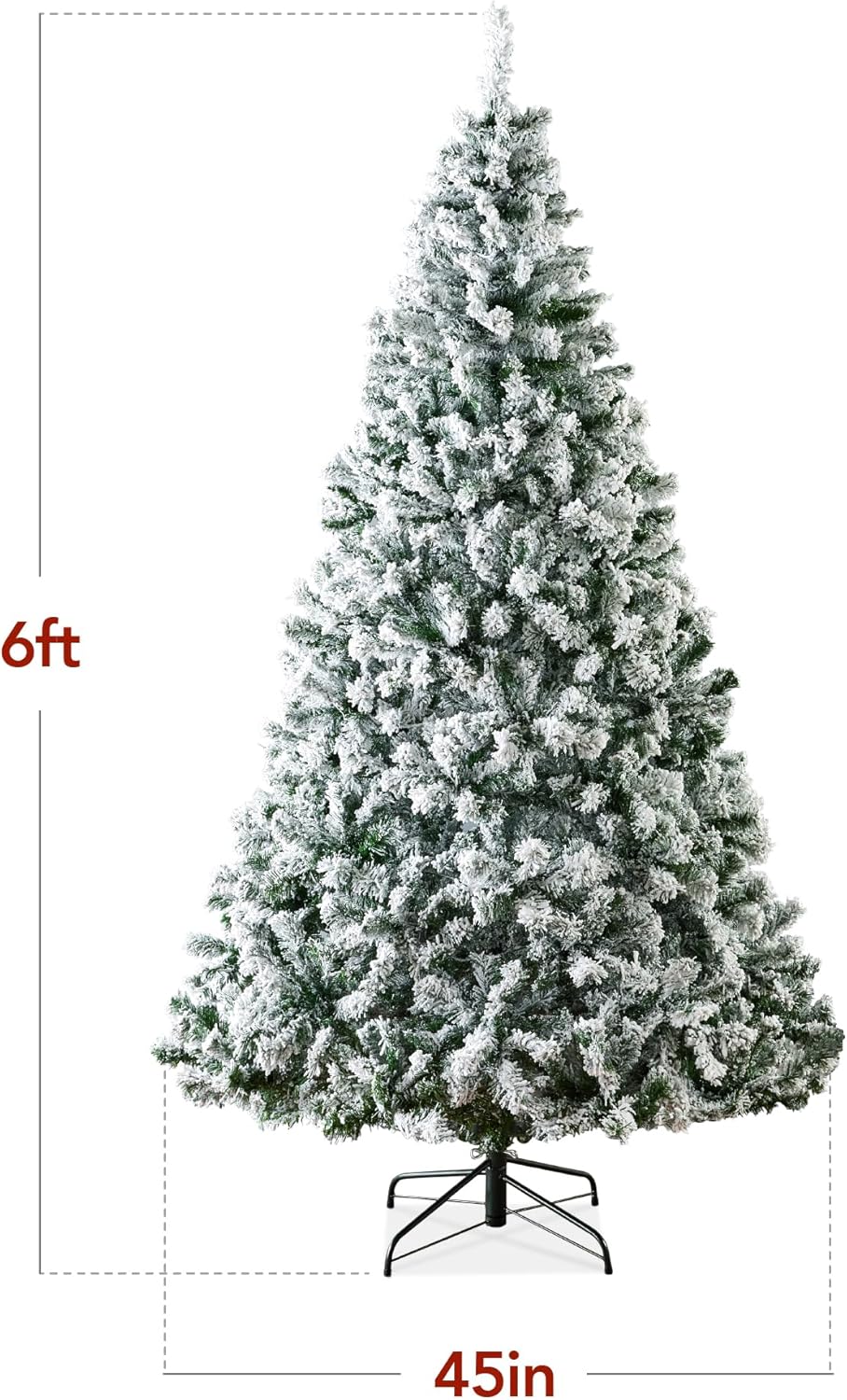 Snow Flocked Christmas Tree Full Unlit Pine with Easy Setup and Sturdy Metal Stand