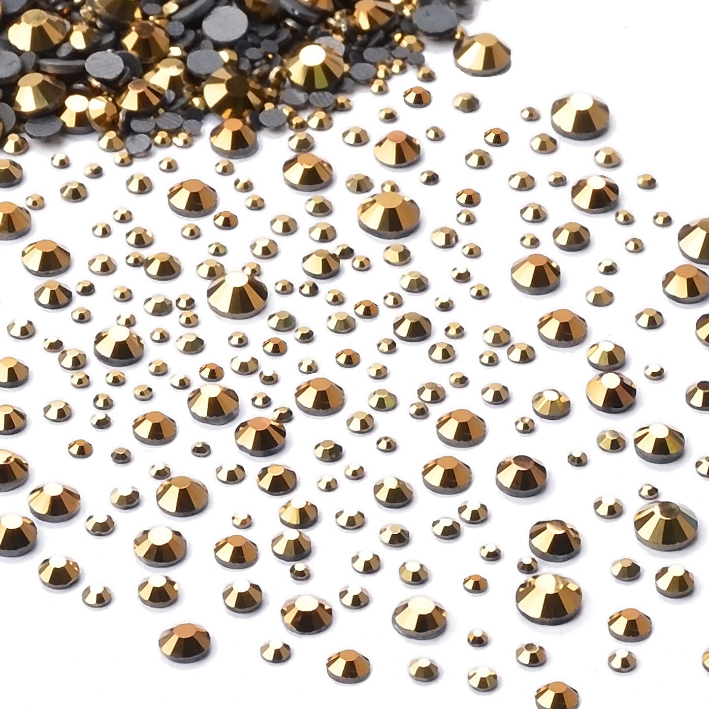 7000pcs+ Flatback Glass Hotfix Iron On Rhinestones Crystal for DIY Making with 1 Tweezer & 1 Picking Pen for Shoes, Clothes, Face Art, Bags, Manicure (Mine Gold, 5-Sizes)