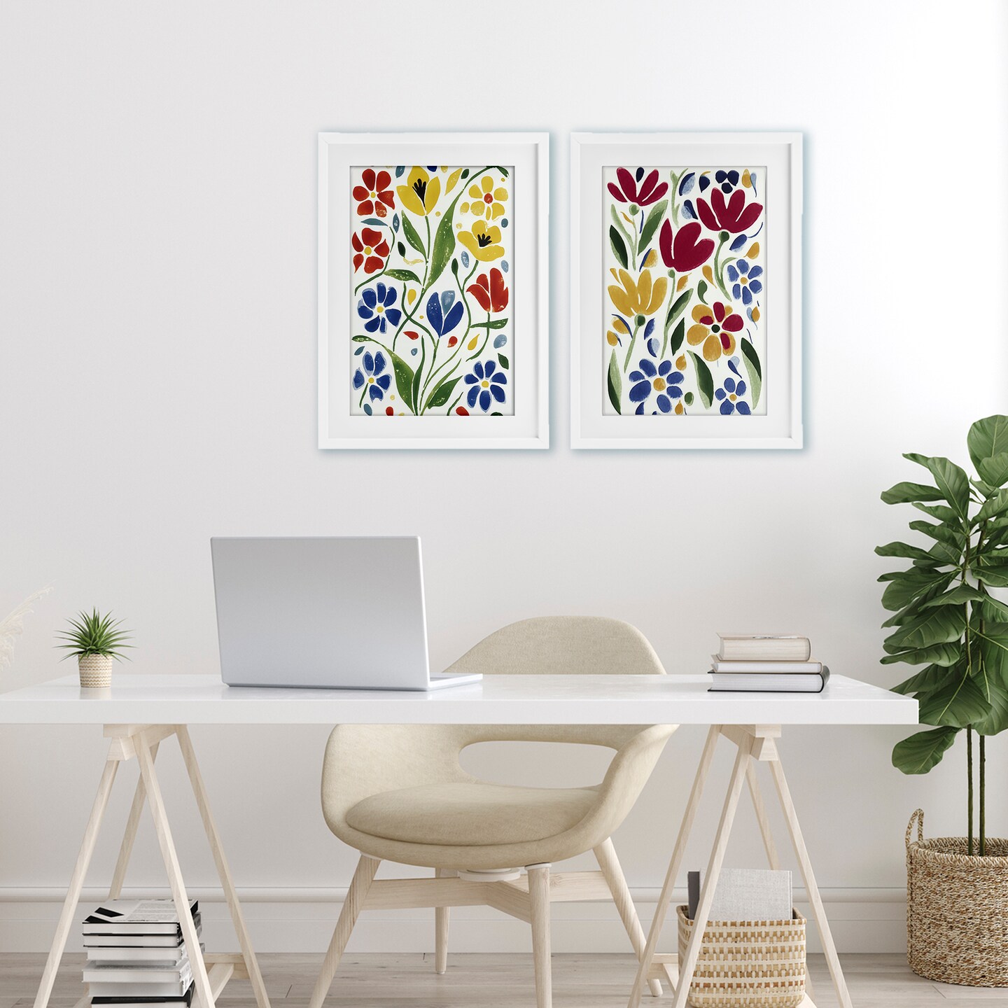 Stupell Industries Scandinavian Wild Flowers 2pc Framed Print Under Glass Set, design by Annabelle Hall