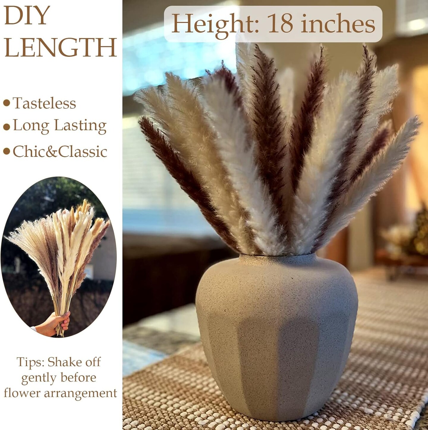 105PCS Natural Boho Wedding Flowers with Bunny Tails &#x26; Reed Grass(Natural,white,brown,beige)