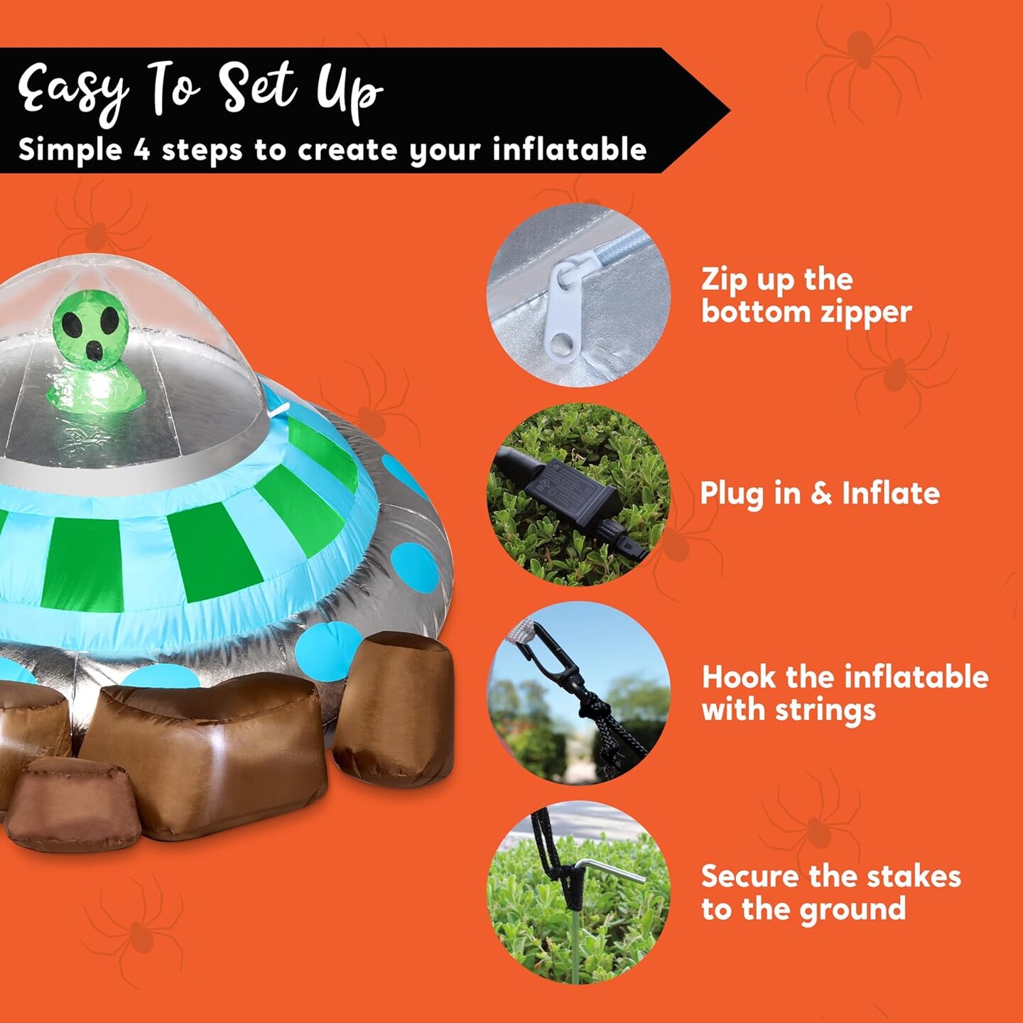 i Halloween 5 FT Long Inflatable UFO Alien Decorations with Color Changing Lights (Multicolor)