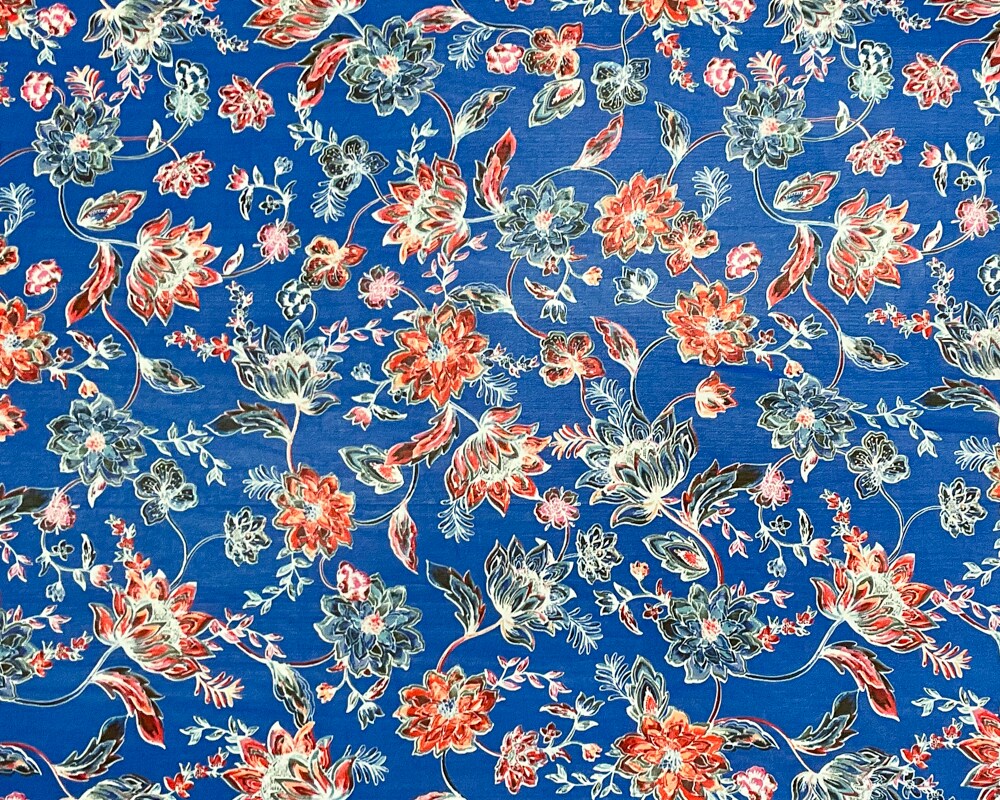 Blue-Red-Multi Poly Floral Printed Chiffon Woven Fabric By the Yard