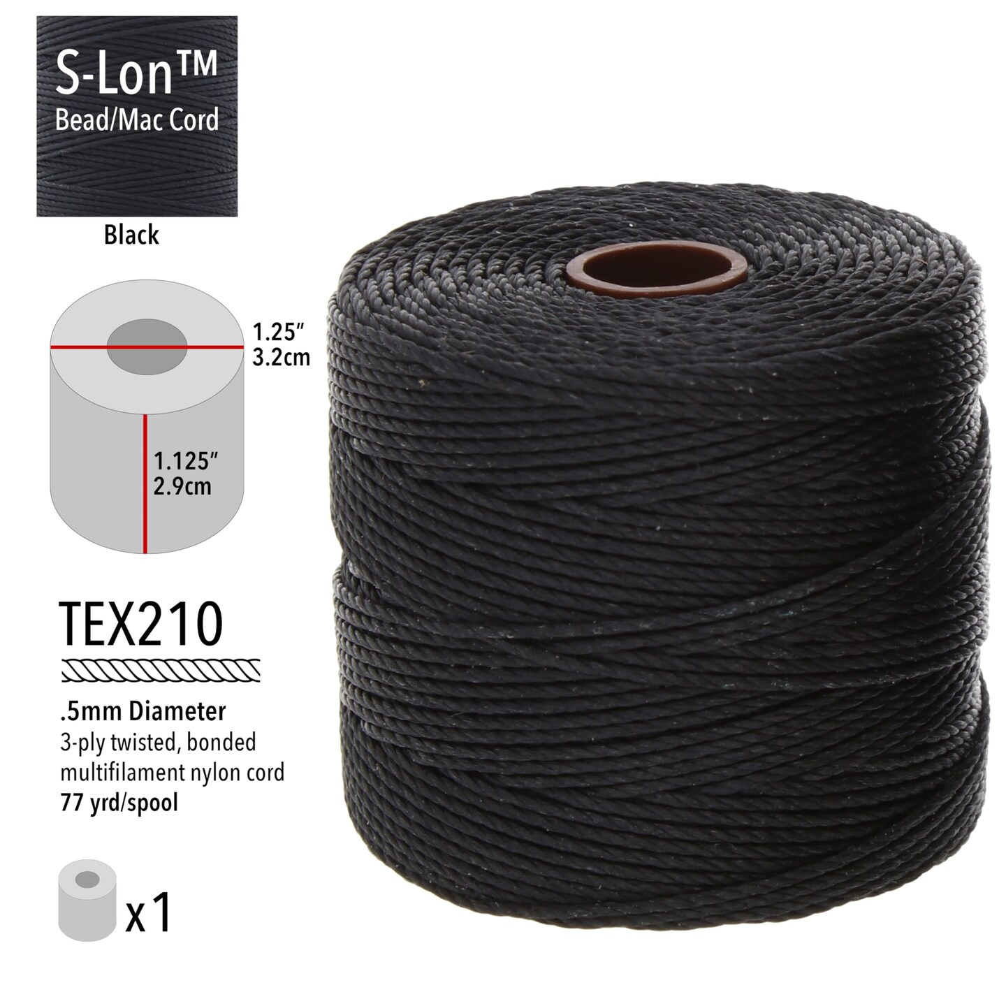 The Beadsmith S-Lon Bead Cord – .5 mm Twisted Nylon Cord for Stringing