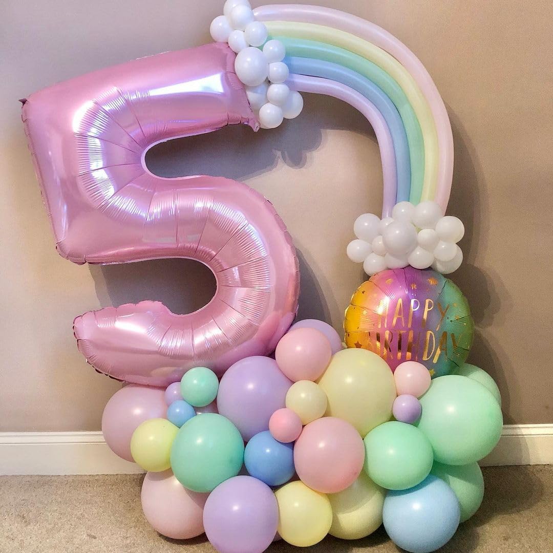 Balloon Numbers 40 Inch 5 Ballon for 5th Birthday Decorations(Pink)