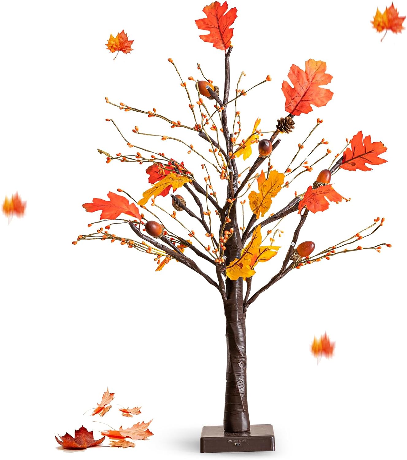 24-Inch Artificial Maple Tree With Lights for Fall Decorations(Yellow)