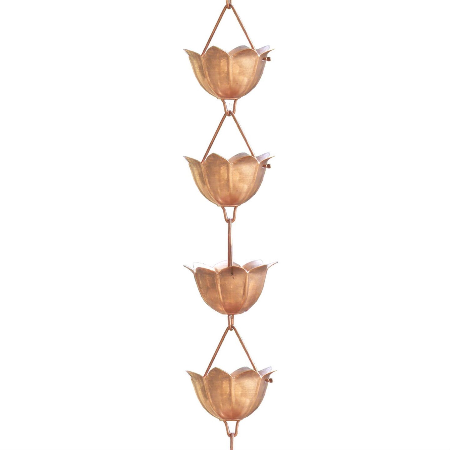 8.5 Ft Copper Rain Chain with Lotus Cups Decorative Outdoor Waterfall Gutter Downspout Accessory