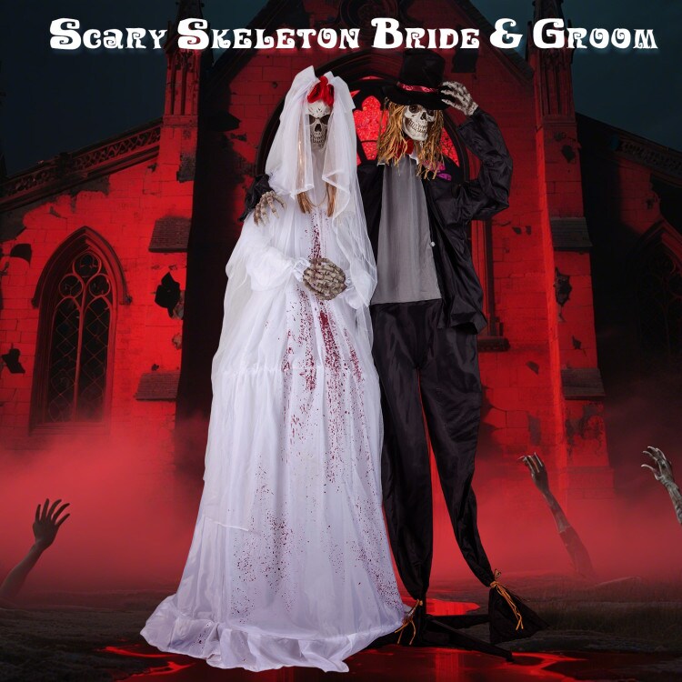 7.2 Ft Life-Size Halloween Animatronic Standing Groom with Sound Activated Creepy Eyes and Motion