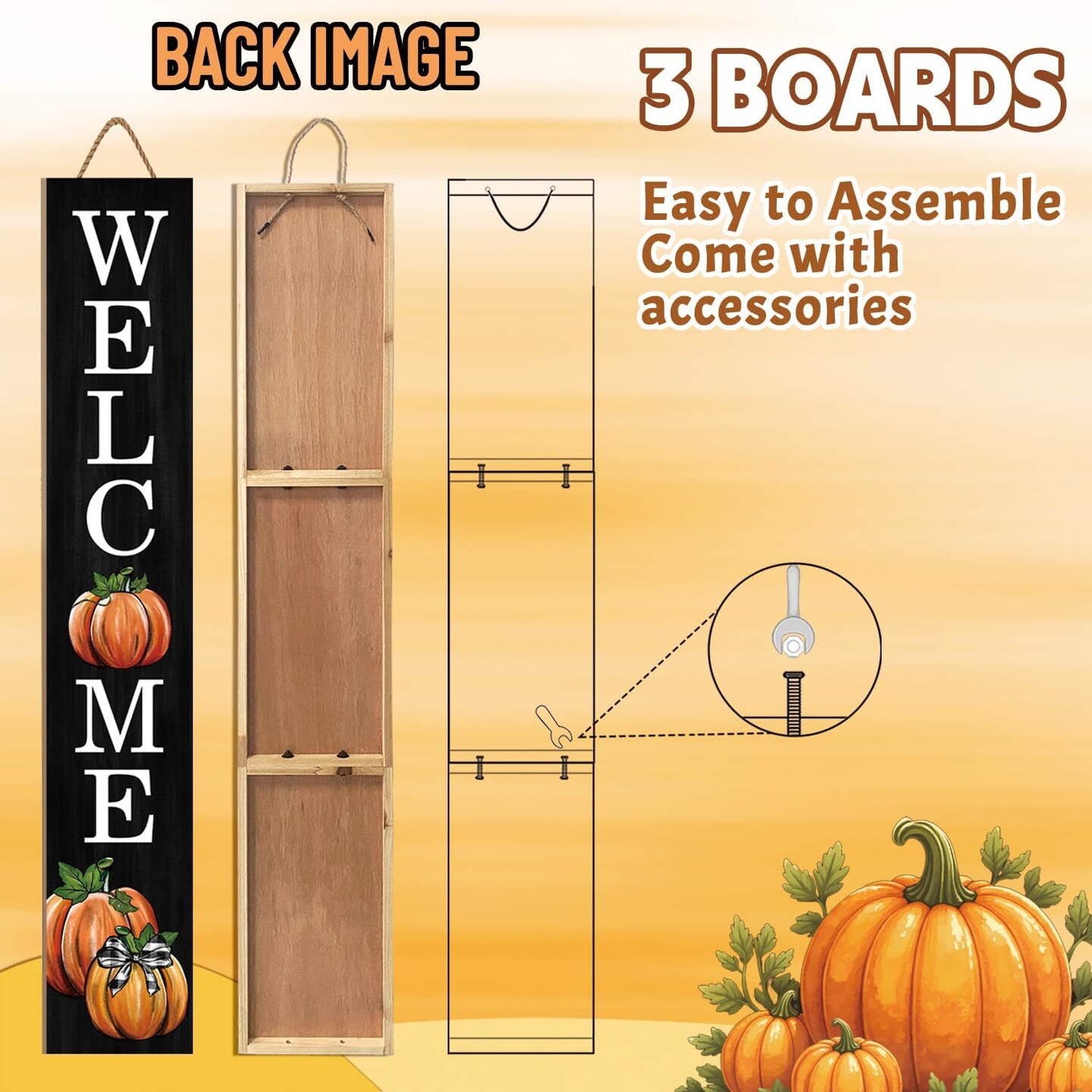 Fall Wooden Porch Sign 47&#x22;(Black and yellow)