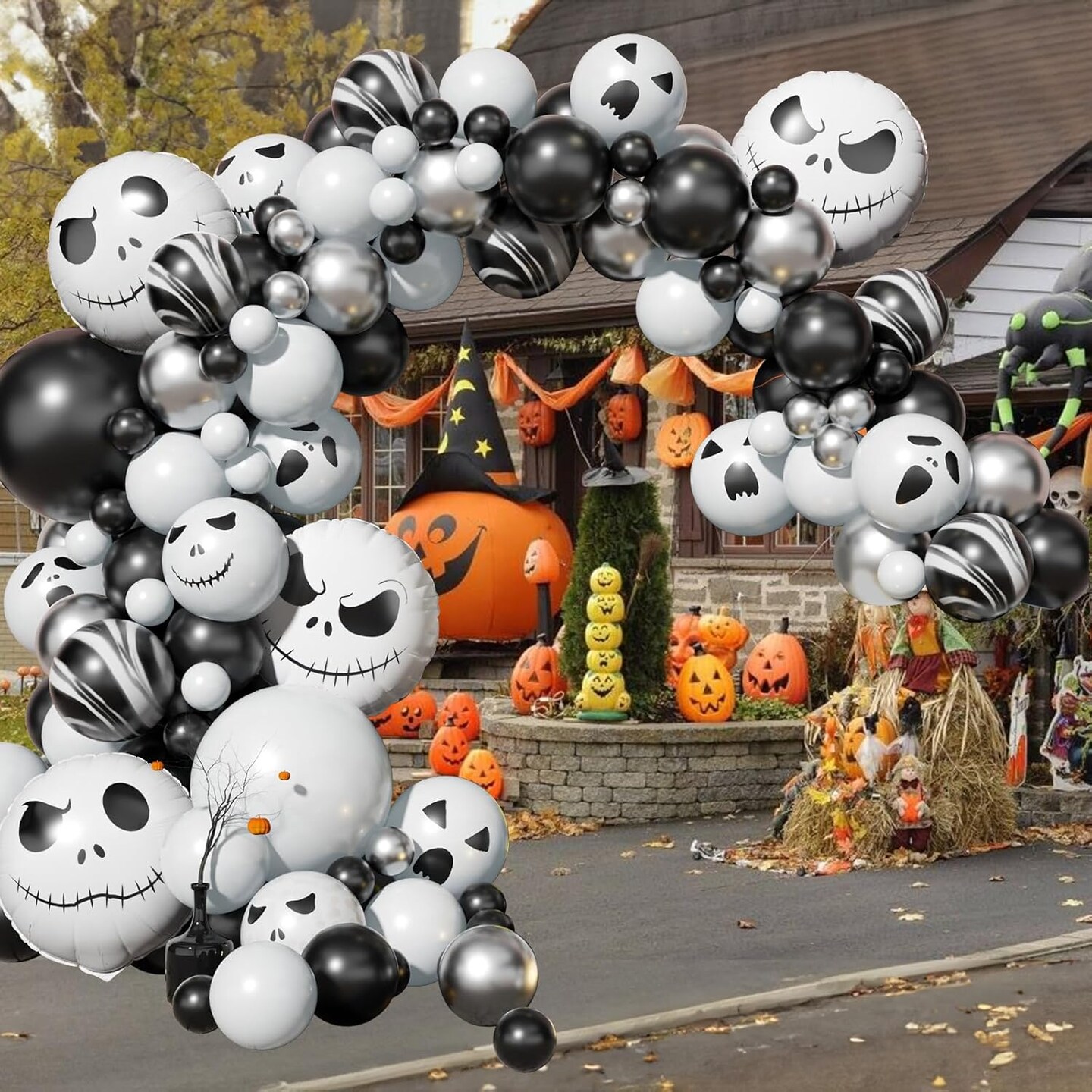 Halloween Balloon Arch Garland Kit (Black White - Skull)