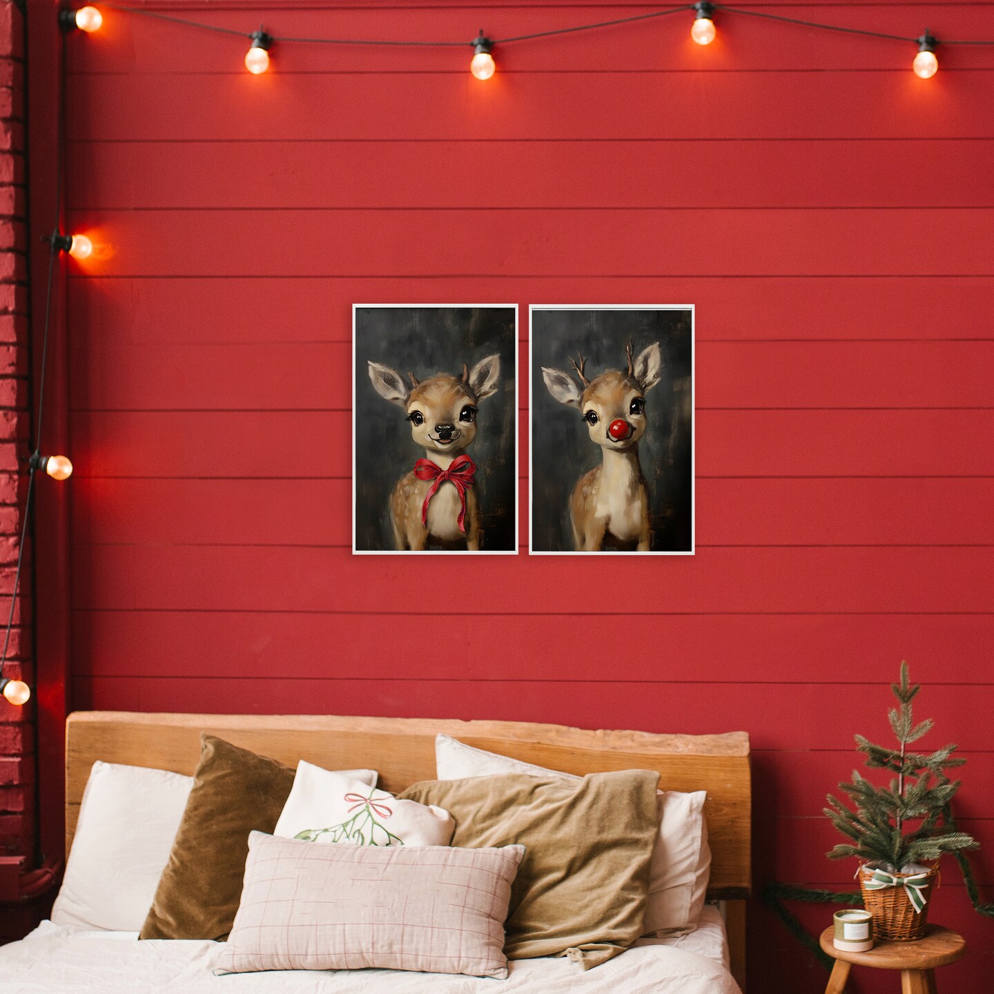 Stupell Industries Baby Reindeer Characters 2pc Framed Giclee Set, design by Lettered and Lined