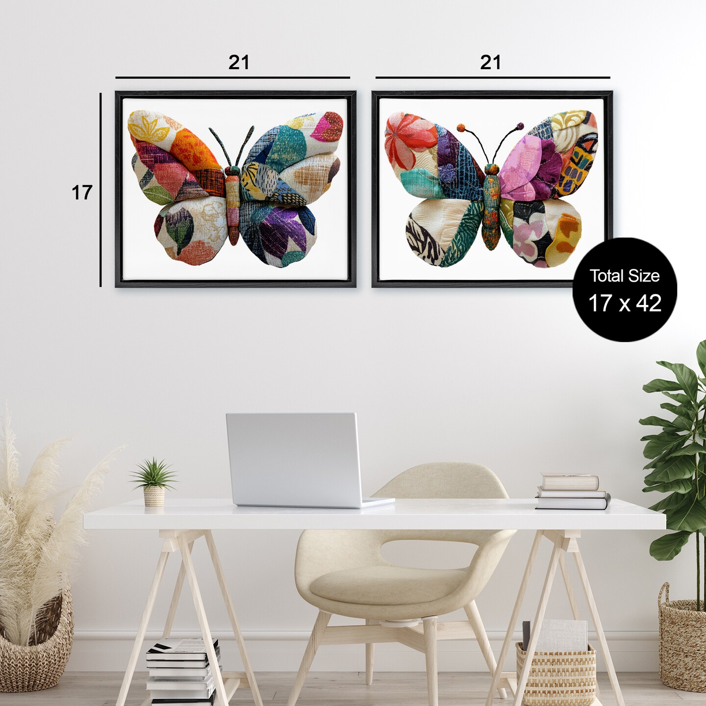 Stupell Industries Unique Patchworked Butterflies 2pc Floating Frame Set, design by Annabelle Hall