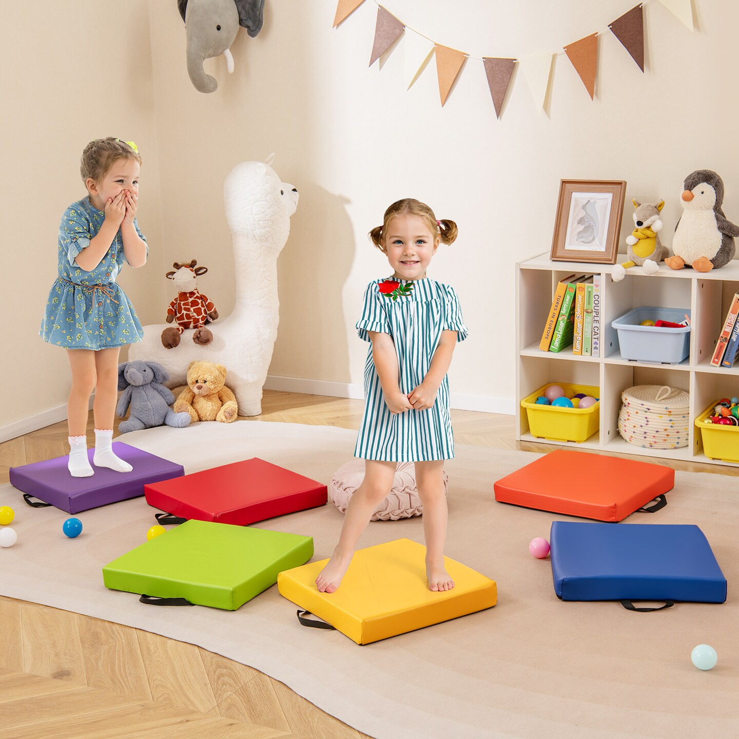 6-Piece Kids Floor Pillows Square Cushions with Carry Handles