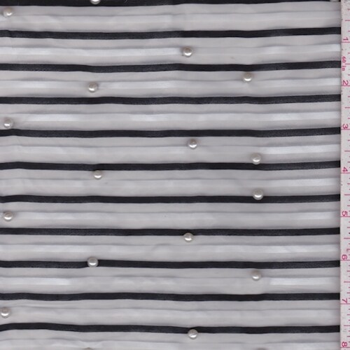White/Black Stripe Organza Fabric By the Yard